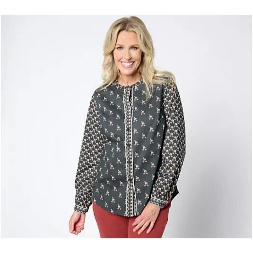 Belle by Kim Gravel Perfect Patchwork Blouse Black Large A651420
